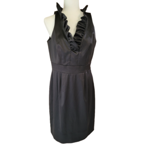 Taylor Black Satin Sheath Mini Halter Sleeveless Dress Size 12 EUC